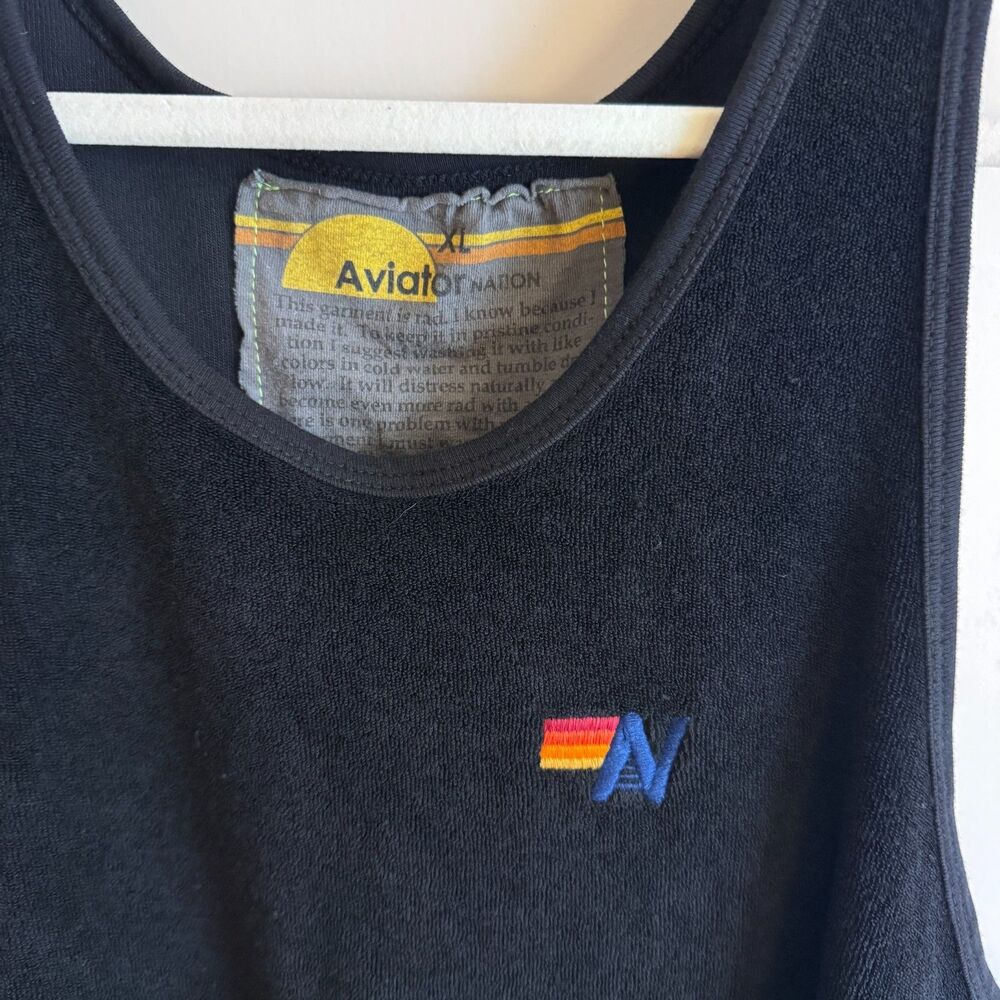 Aviator Nation Black Womens XL Modal/Cotton Terry Cloth Rainbow Accents EUC